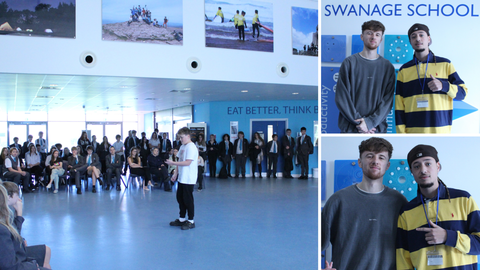 Student performs a rap at The Swanage School