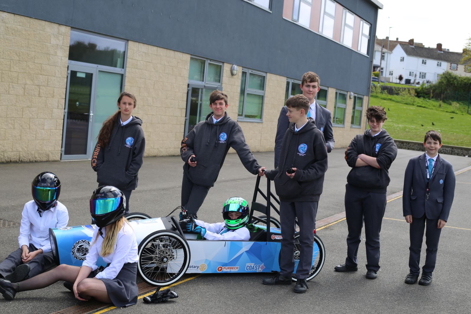 The Swanage School Race Team pose with the car