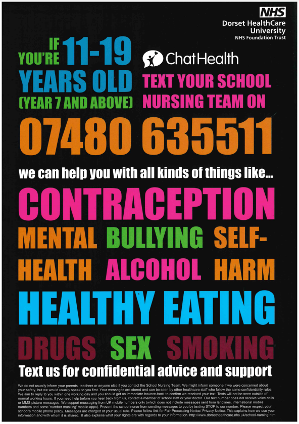 Poster advertising ChatHealth services for teenagers