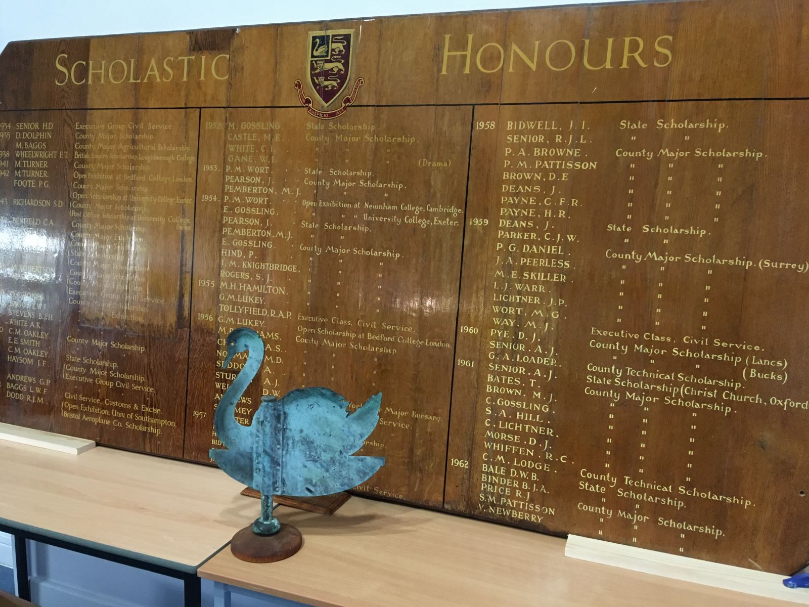 Swanage Grammar School Honour Board on display at their final reunion
