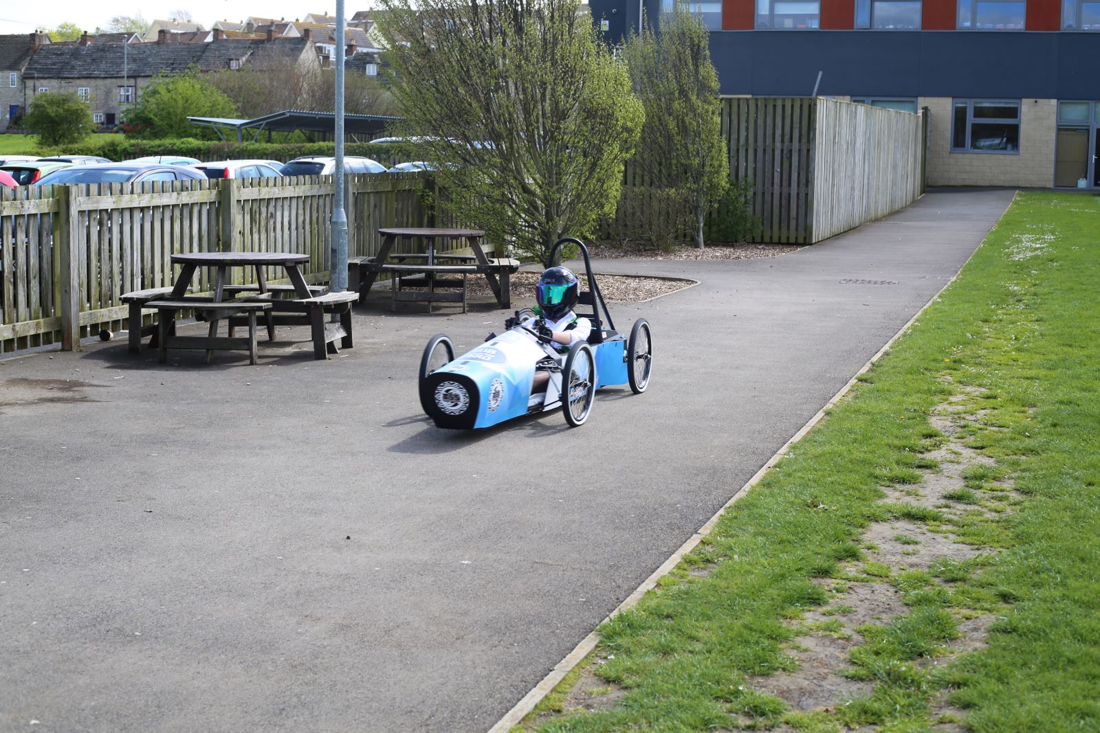 The Swanage School Race Car test drive on school grounds