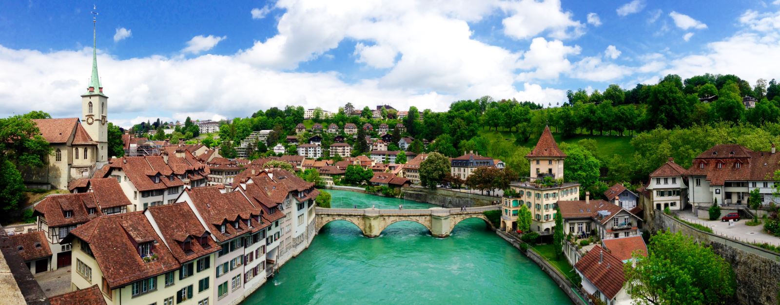 Panorama of medieval city buildings, Bern, Switzerland